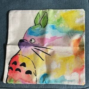 NWT - My Neighbor Totoro Pillow Cover - 17” Square - Rainbow Watercolor Design